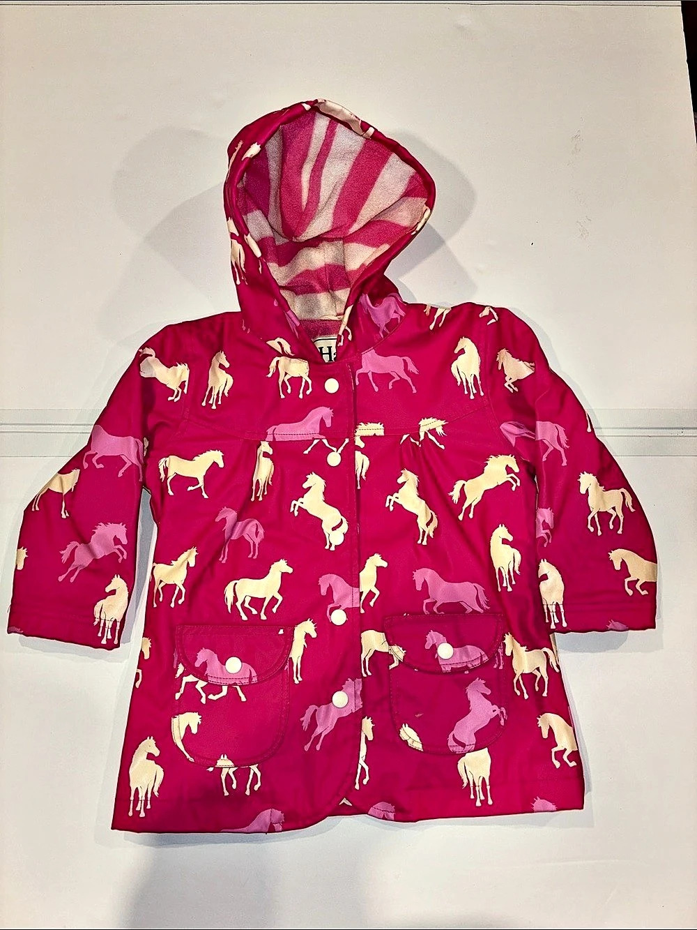 Hatley Pink Horses Terry-Lined Raincoat Girls Size 3